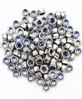 M5x0.8 Nylon Insert Hex Lock Nuts, 100 Pack, 304 Stainless Steel DIN985 Self Locking Nuts, Plain Finish displayed on white background.