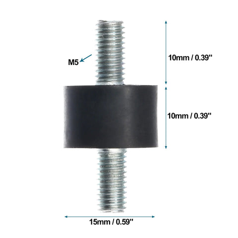 Durable M5 rubber anti vibration isolators dampen engine shocks and reduce noise, 15x10mm footprint, 10mm thread length.