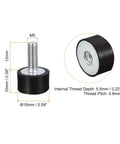 Beefy Rubber Mounts Set Eight Pcs M5 Male And Female Vibration Isolators Shock Absorbers, dimensions shown in diagram