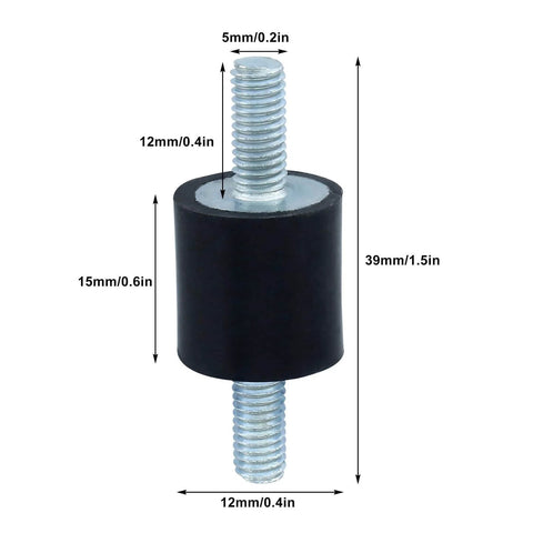 4 Pieces M5 Rubber Mounts Shock Absorber Vibration Isolator Mount for Air Compressors, Garage Motors and Diesel Engines Durably Built with Metal and Rubber to Reduce Noise and Vibration, shown with dimensions