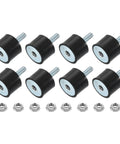 M5 Rubber Mounts 8Pcs 20x15mm Anti Vibration Isolators with lock nuts for cars, generators, air compressors. Shown in a grid layout.