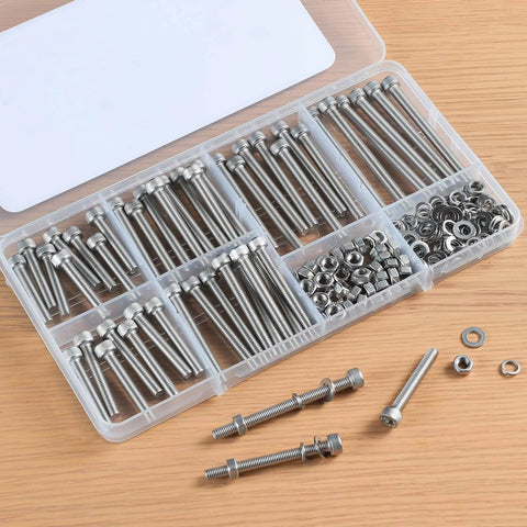 M5 Screws Kit 184 Pcs 304 Stainless Steel Hex Socket Head Cap Screws Nuts And Washers Set 30 35 40 45 50 60mm