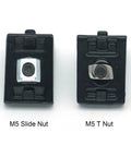 M5 Slide Nut and M5 T Nut displayed side by side, part of the 240 Pcs M5 T Nut and Screw Kit for 2020 Aluminum Extrusion.