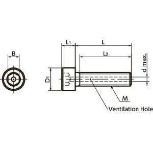 Technical diagram of 10-Pack SVLS-M5-10 NBK Socket Head Cap Vacuum Vented Screws - Ventilation Hole - Low Profile M5 length 10mm