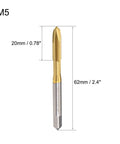 Spiral Point Plug Threading Tap M5 x 0.8 Thread, Ground Threads H2 3 Flutes, High Speed Steel HSS 6542, Titanium Coated, 2pcs