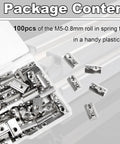 Image of M5 Roll In Spring Loaded T Nuts 100 Pcs M5x0.8 Nickel Plated Carbon Steel in a plastic box for 20x20 aluminum extrusions.