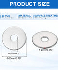 20 Pcs M5 Stainless Steel Flat Washers Set For Screws Bolts Plumbing Automotive And Electrical Projects dimensions 5mm ID 20mm OD 1.2mm thick