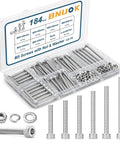 M5 Screws Kit 184 Pcs 304 Stainless Steel Hex Socket Head Cap Screws Nuts And Washers Set in various lengths with organizer box