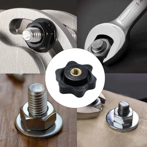 10Pcs M5 Star Knobs With Knurled Black Plastic Handle Female Threaded Screw-On Knobs for Machinery Equipment, 24mm Head Diameter