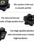 10Pcs M5 Star Knobs With Knurled Black Plastic Handle Female Threaded Screw-On Knobs showing smooth nut surface and brass internal thread