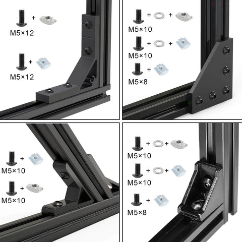 280 Pcs M5 T-Nut and Screw Kit for 2020 Series Aluminum Extrusion with M5 screws, nuts, and washers in close-up view.