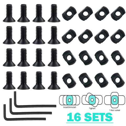 16 Pack M5 T Nut Screws Replacement Set For MLOCK Rail Mounts with nuts, screws, and wrenches displayed in grid.