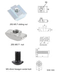 240 pcs M5 T nut and screw kit for 2020 aluminum extrusion systems, M5 hardware set with M5 sliding and T nuts.
