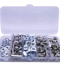 250 Pcs M5 T Nuts and Screws Assortment Kit for 2020 Series Aluminum Extrusion in a clear storage case.