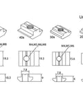 Technical drawing of 50 Pcs M5 Sliding T Nuts for 2020 Aluminum Extrusion with 6mm Slot, showing various sizes and dimensions.
