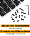 Close-up of 260Pcs M5 T Nuts And Screws Kit for MLok and Rail Mounts compatible with 2020 aluminum profiles with Allen wrench and storage box
