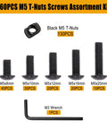 260Pcs M5 T Nuts And Screws Kit For MLok And Rail Mounts Compatible With 2020 Aluminum Profiles with assorted screws and wrench
