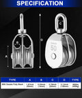 M50 Double Pulley Block Set - 304 Stainless Steel Pack of 2 shown in specification image with side and front view
