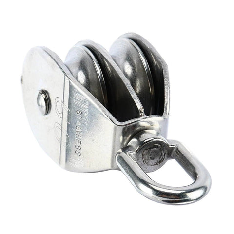 2-Pack M50 Lifting Double Pulley Block 304 Stainless Steel Crane Rotary Hook Double Pulley Loading M50 Double Pulley, side view