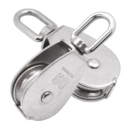 M50 Single Pulley Snatch Block Lifting Crane Heavy Duty Swivel Hook 304 Stainless Steel, 3/8" Rope x 2" Sheave, 800 lbs Load (M50-2PCS)