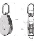 Dimensions of ✝️ M50 Single Pulley Snatch Block Lifting Crane Heavy Duty Swivel Hook 304 Stainless Steel with 3/8" Rope x 2" Sheave