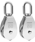 ✝️ M50 Single Pulley Snatch Block Lifting Crane Heavy Duty Swivel Hook 304 Stainless Steel, 3/8" Rope x 2" Sheave, 800 lbs Load (M50-2PCS)