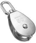 M50 Single Pulley Snatch Block 304 Stainless Steel Lifting Crane Swivel Hook, 3/8" Rope x 2" Sheave heavy duty stainless pulley