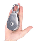 Hand holding M50 Single Pulley Snatch Block 304 Stainless Steel Lifting Crane Swivel Hook, 3/8" Rope x 2" Sheave