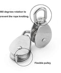 Two M50 Single Pulley Blocks With 1000lbs Load Capacity In Stainless Steel 304, showing swivel eye and single roller mechanism.