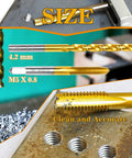 Close-up of the M5x0.8 Tap And 4.2mm HSS Drill Bit Set For Metal With M2 Taps Titanium Plated showing size and precision features.