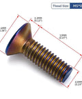 Close-up of PQY 6pcs Steering Wheel Screw Bolt, Taper M5×0.8, 15mm length, burnt titanium finish, flat head, labeled dimensions.