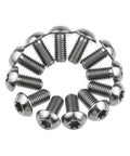 12 Pcs M5x10 Titanium Torx Bolts for Bicycle Disc Brake Rotors arranged in circle, showcasing T25 Torx head and natural titanium finish.