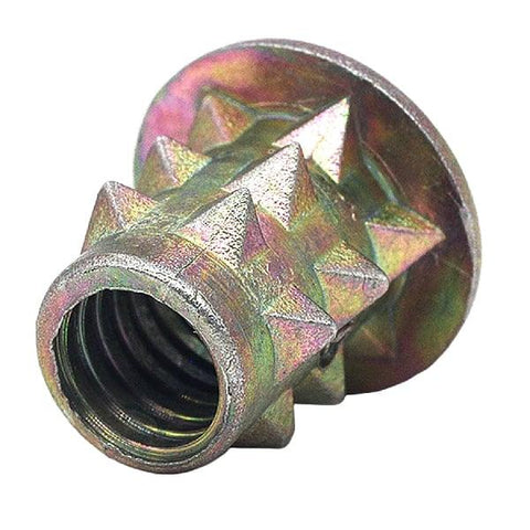 M6 10mm Zinc Alloy Threaded Spiked Wood Caster Insert Nut with Flanged Round Drive Head - VXB Ball Bearings