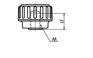 Technical diagram of ✝️ M6 20mm Black Dimple Knob Nut Stainless Steel Thread - Made in Japan for mechanical systems, side view.