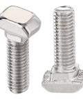 M6 30mm Hammer Head T Slot Bolts For 3030 Aluminum Extrusion with nickel plated finish, close-up of thread and head design, pack of 30
