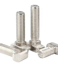 Four M6 30mm Hammer Head T Slot Bolts for 3030 Aluminum Extrusion, nickel-plated carbon steel, for CNC and 3D printers.