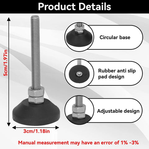 Adjustable M6 Furniture Leveling Feet Set Of 4 with swivel table glides showing circular rubber base and adjustable design.
