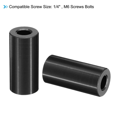 M6 Aluminum Spacers 10 Piece Set, Black Round Screw Standoffs, 1/2 In OD X 1 In L for 1/4 In Or M6 Bolts, durable aluminum spacers