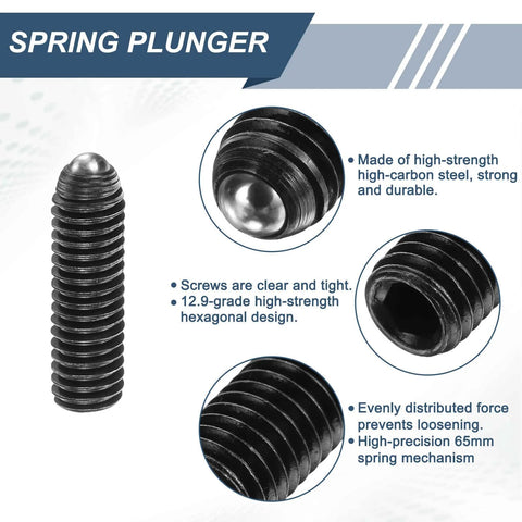 Close-up view of 10 Pieces M6 Thread Ball Plungers with hex socket 20mm length, high carbon steel, for lubrication and pneumatic tools.