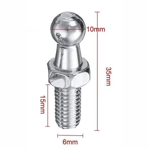 10mm M6 ball stud bolt with dimensions for gas lift mounting brackets, zinc plated steel, superior anti corrosion durability, universal ball joint.