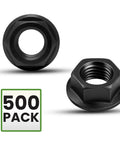 M6 X 1.0 Flange Nut Set, 500 Pack Black Zinc Steel Grade 10.9 With 10mm Drive, Beefy and Corrosion Resistant Hardware Nuts