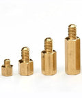 Four different sizes of brass hex spacers from M6 Brass Standoff Screws Kit 40 Pcs Single End Female Threaded Hex Spacers PCB