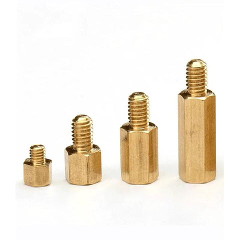 Four different sizes of brass hex spacers from M6 Brass Standoff Screws Kit 40 Pcs Single End Female Threaded Hex Spacers PCB