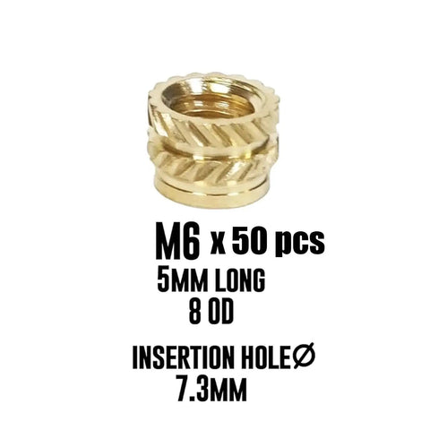 Brass Heat Set Threaded Inserts For 3D Printing And Plastic Parts M6 Internal Threads 8mm Outer Diameter 5mm Length Knurled