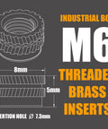 Brass Heat Set Threaded Inserts For 3D Printing And Plastic Parts M6 Internal Threads 8mm Outer Diameter 5mm Length