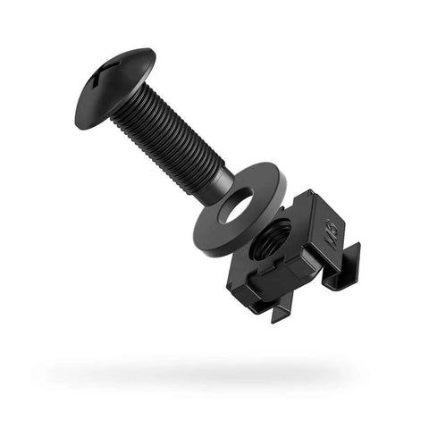 Close-up of M6 Carbon Steel Rack Screw with Nylon Washer and Cage Nut from 50 Piece Set for Server Racks and Cabinets.