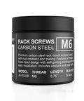 Front view of M6 Carbon Steel Rack Screws With Nylon Washers And Cage Nuts 50 Piece Set jar.