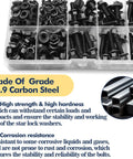 M6 Flange Bolts Kit 240 Pack Full Thread Alloy Steel Black Oxide With Serrated Nuts And Washers in organized case, carbon steel