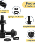 M6 Flange Bolts Kit 240 Pack Full Thread Alloy Steel Black Oxide With Serrated Nuts And Washers 12 16 20 25 30mm, product features display