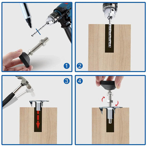 Installation guide for adjustable M6 screw in furniture levelers with a swivel nylon rubber base protect floors and level furniture.